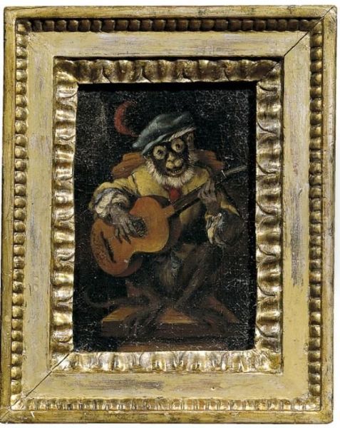 Scimmietta Che Suona La Chitarra Oil Painting by Faustino Bocchi