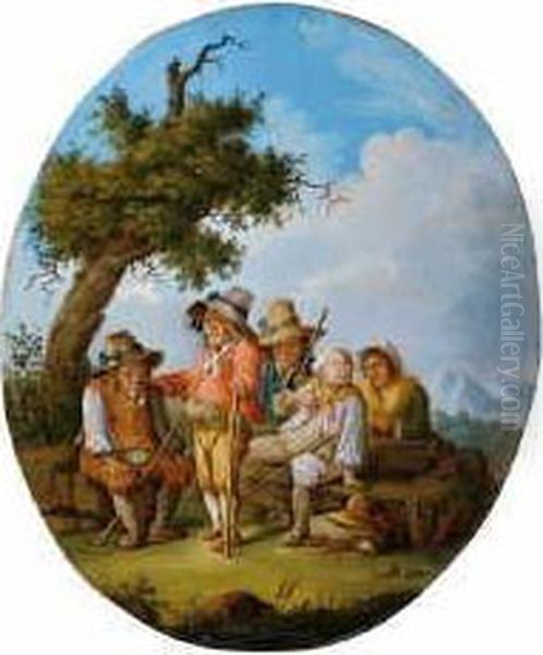 Burleske Figuren In Der Landschaft. Oil Painting by Faustino Bocchi