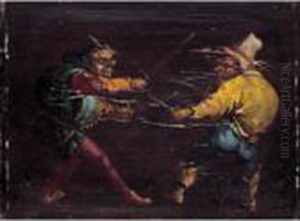 I Duellanti; Coppia Di Musicisti Oil Painting by Faustino Bocchi