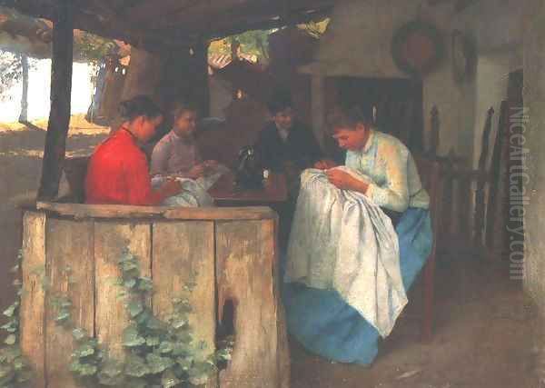 On the Porch c 1900 Oil Painting by Sandor Bihari