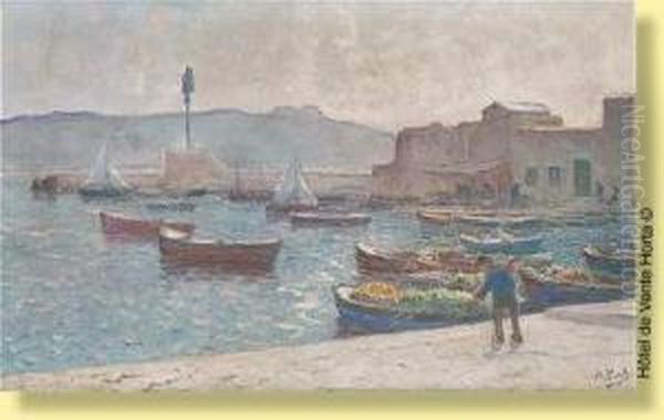 Pecheur Devant Le Port De Villefranche-sur-mer Oil Painting by Anna Boch