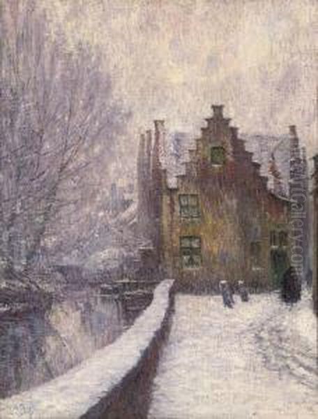 Vue De Bruges Sous La Neige Oil Painting by Anna Boch