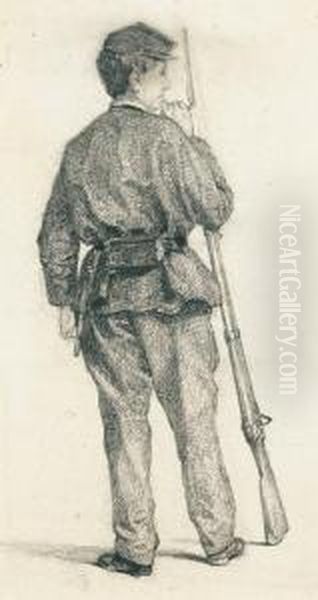 Soldat Mit Gewehr In Ruckenansicht. Oil Painting by Francois Bocion