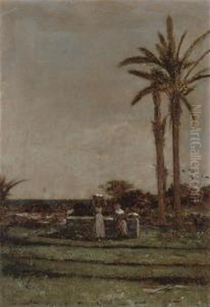 Lavandiere A Bordighera Oil Painting by Francois Bocion