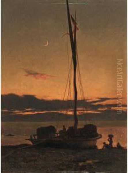 Barque Au Clair De Lune Oil Painting by Francois Bocion