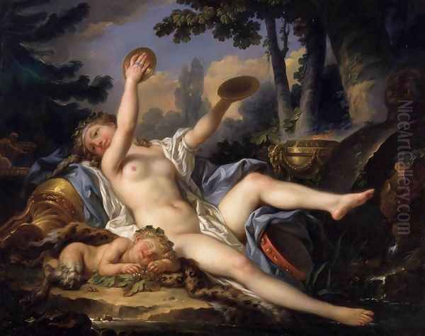 Reclining Bacchante Playing the Cymbals 1778 Oil Painting by Jean-Simon Berthelemy