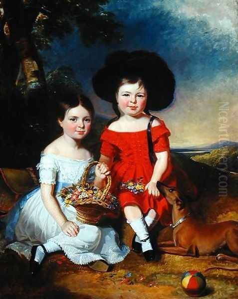 Annie and John Edward, children of Thomas Rhodes of Leeds Oil Painting by John Bridges