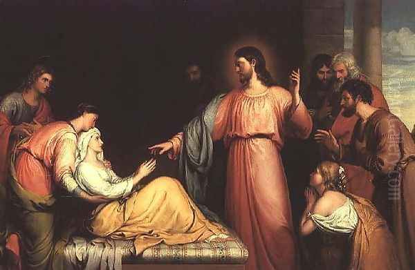 Christ healing the mother of Simon Peter Oil Painting by John Bridges