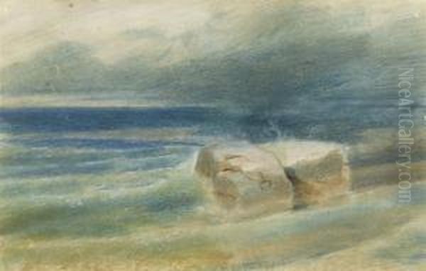 Seaside Landscape With Two Cliffs Oil Painting by Arnold Bocklin