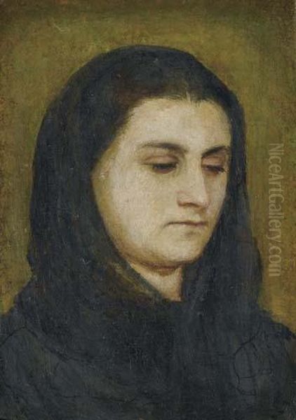 Angela Bocklin With Black Headscarf. Oil Painting by Arnold Bocklin