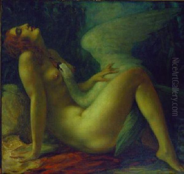 Leda And The Swan Oil Painting by Arnold Bocklin