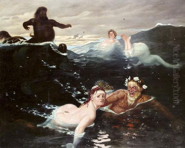 Kentaurok Es Sellok Oil Painting by Arnold Bocklin