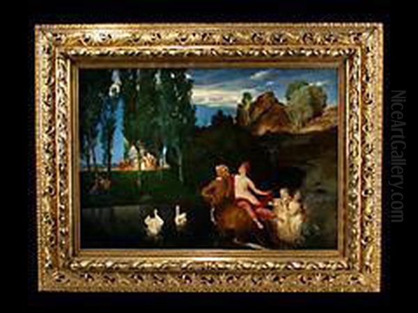 Zentaur Und Nymphe Bei Antikem Opferfest Oil Painting by Arnold Bocklin