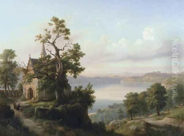 Church near the Lake Oil Painting by Christian Breslauer