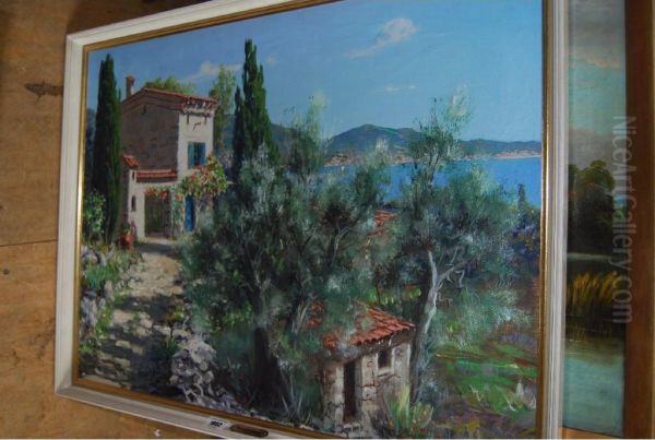 Mediterranean Coastal Scene Oil Painting by Pierre Bodard