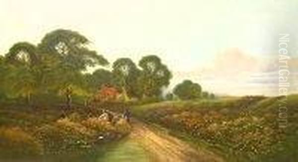 Gathering Flowers Along The Path Oil Painting by Henry Boddington