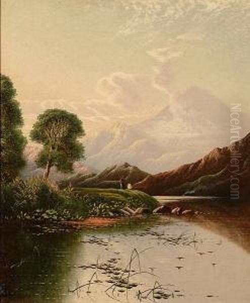 Fishing Below The Mountains. Oil Painting by Henry Boddington