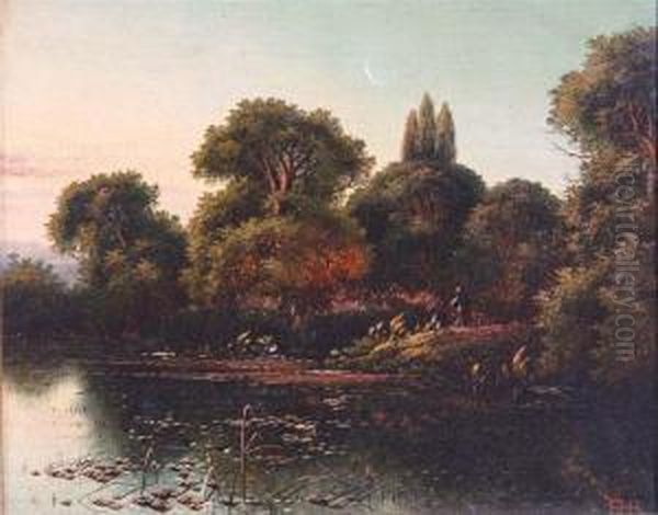 Lake Scene With Figure Oil Painting by Edwin H., Boddington Jnr.