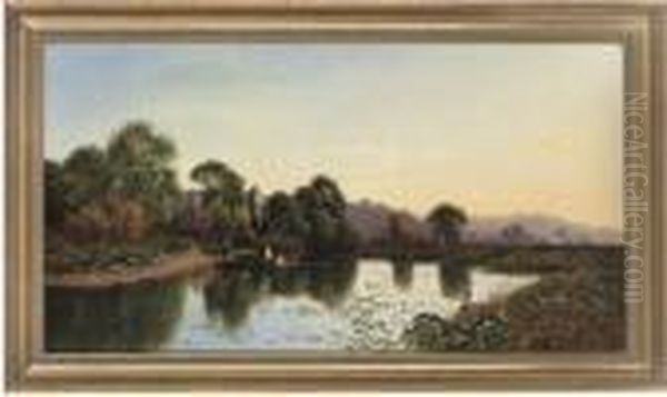 On The Thames Near Cookham, Morning Oil Painting by Edwin H., Boddington Jnr.