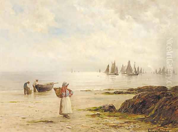 A silvery morning coast of Cornwall Oil Painting by Gustave de Breanski