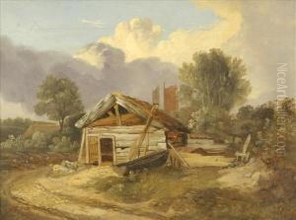 The Oldboathouse Oil Painting by Edwin H., Boddington Jnr.