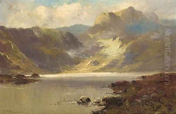 A sunlit loch landscape Oil Painting by Gustave de Breanski