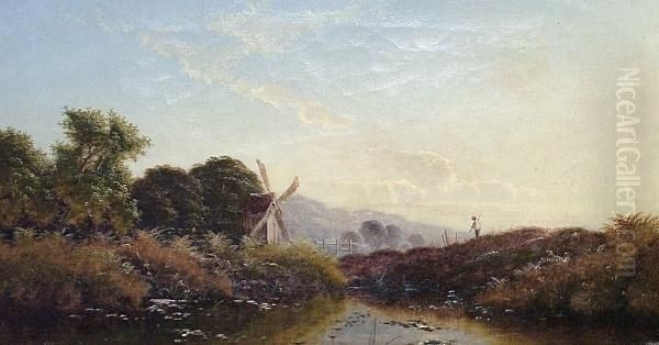 An Angler By A Windmill Oil Painting by Edwin H., Boddington Jnr.