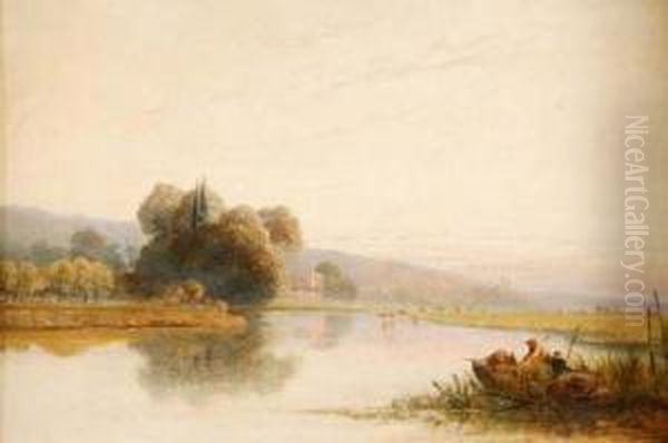 A River Scene With Fisherman Oil Painting by Edwin H., Boddington Jnr.