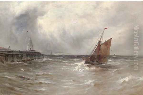 Squally weather, Gorleston Harbour Oil Painting by Gustave de Breanski