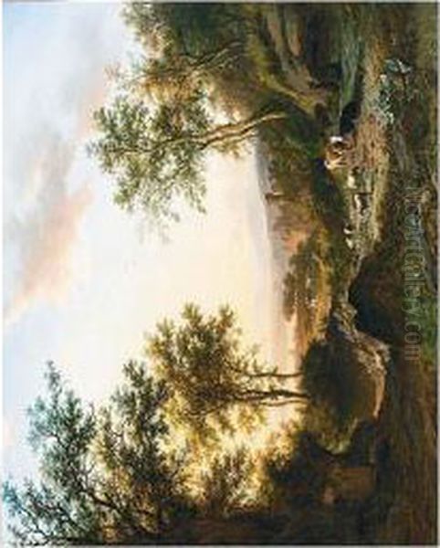 A Panoramic Landscape With Oil Painting by Willem Bodemann