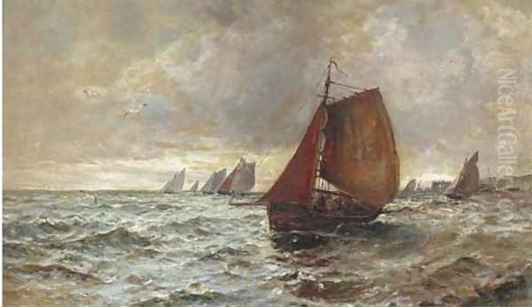 The fishing fleet heading out to sea Oil Painting by Gustave de Breanski