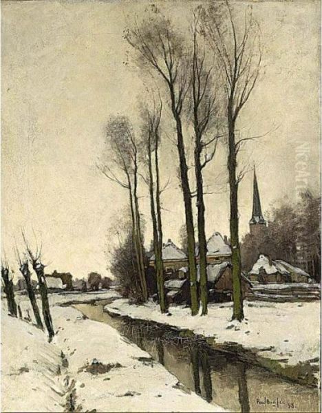 A View Of A Village In Winter Oil Painting by Paul Bodifee