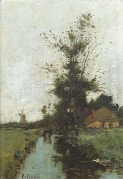 A Stream In A Polder Landscape Oil Painting by Paul Bodifee