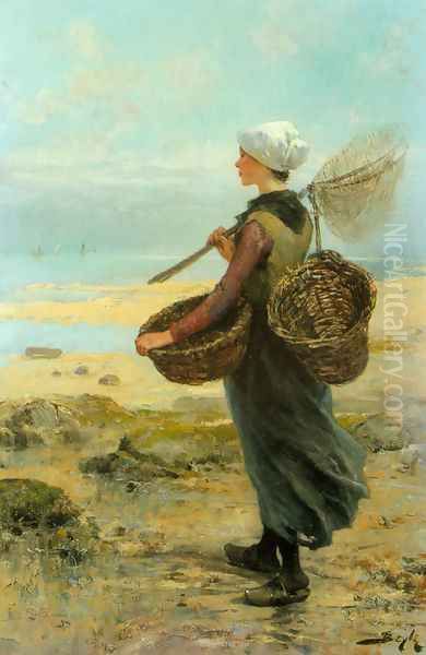 The Young Fisherwoman Oil Painting by Pierre-Marie Beyle