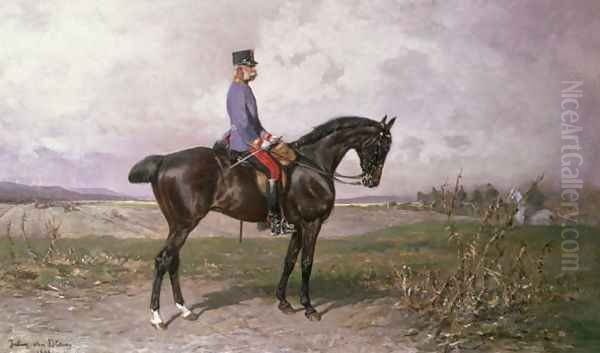 Emperor Franz Joseph I on his Austrian horse, 1898 Oil Painting by Julius von Blaas