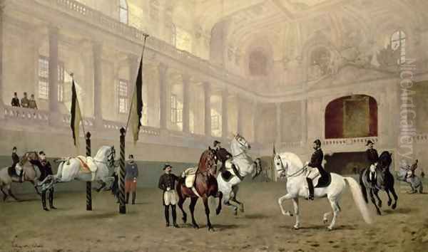 Morning Exercise in the Hofreitschule, Josephsplatz, 1890 Oil Painting by Julius von Blaas