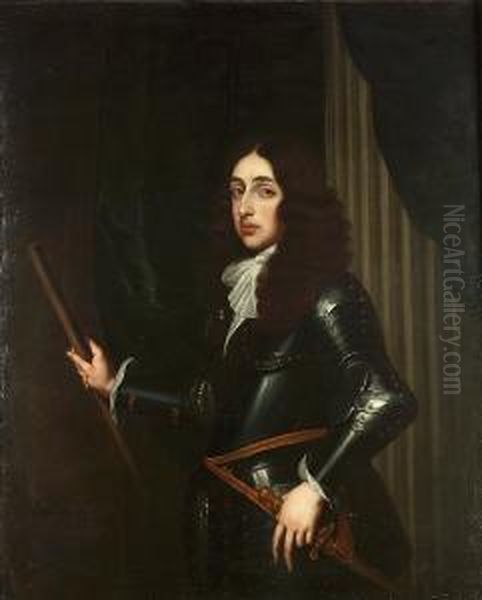 Portrait Of Henry, Duke Of 
Gloucester (1640-1660), Standing Three-quarter-length, In Armour With A 
Lace Jabot, Holding A Baton, Before A Draped Column Oil Painting by Jan van Boeckhorst