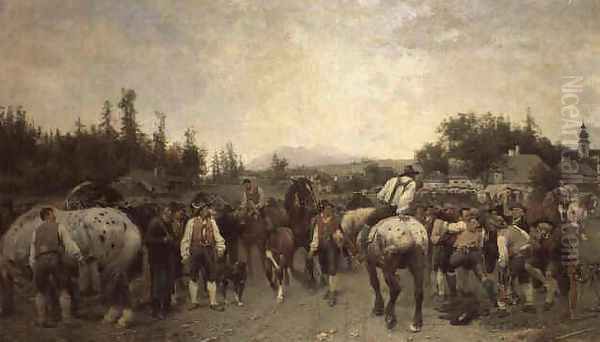 Pferdemarkt 1889 Oil Painting by Julius von Blaas