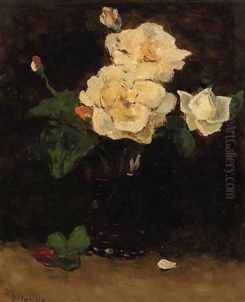 A still life with roses Oil Painting by Victor Bauffe