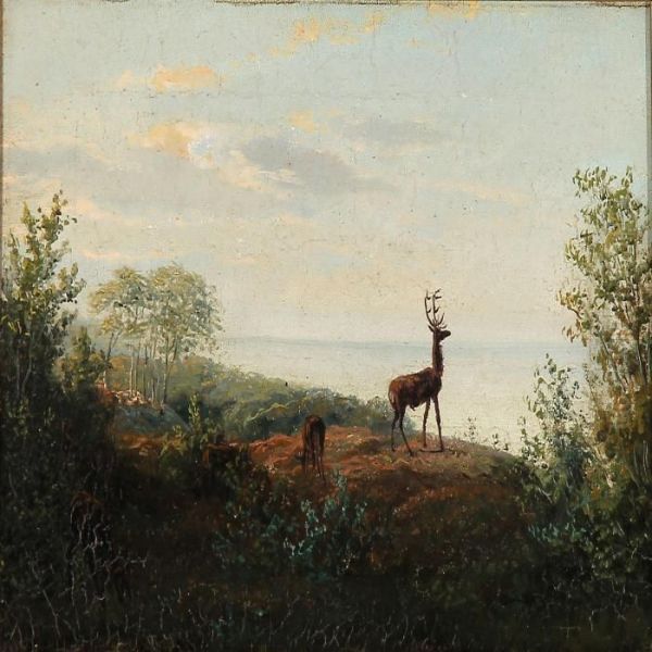 Landscape With Deer Oil Painting by Carl Henrik Bogh