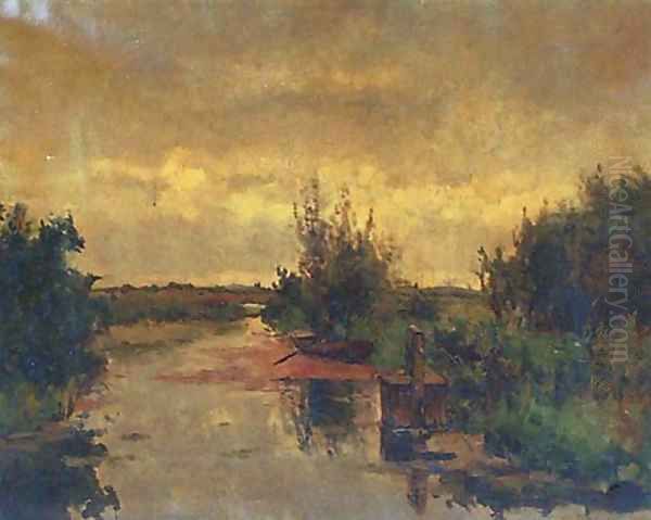 Along the stream in summer Oil Painting by Victor Bauffe