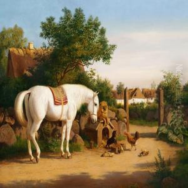 A White Horse Oil Painting by Carl Henrik Bogh