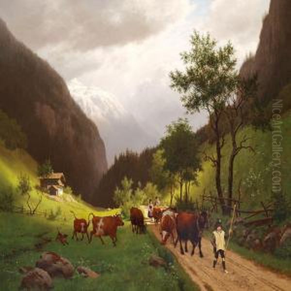 Landscape In The Bavarian Alps Oil Painting by Carl Henrik Bogh