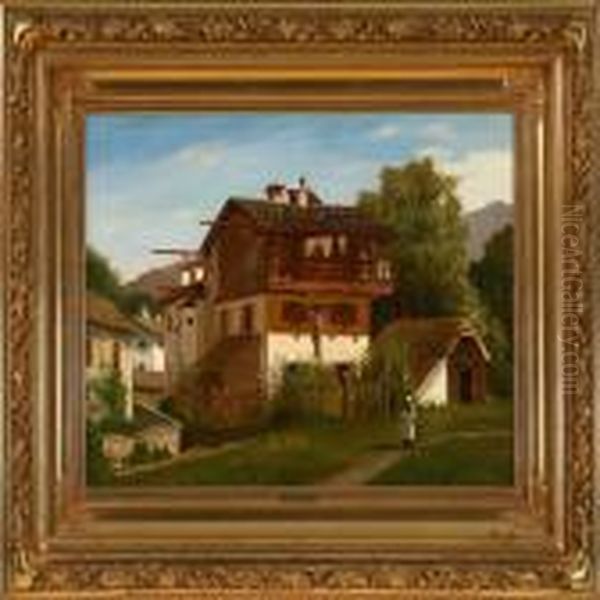 Cottages In Northern Italy Oil Painting by Carl Henrik Bogh