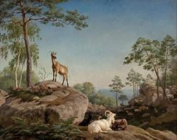 Ziegen In Felsiger Landschaft Oil Painting by Carl Henrik Bogh