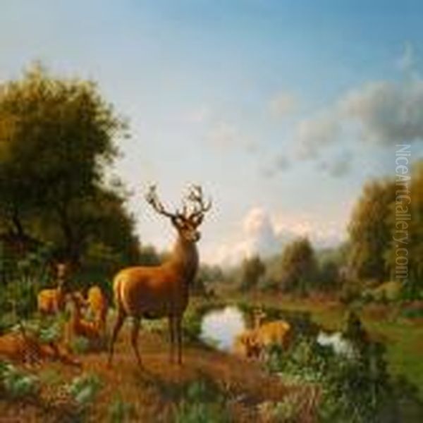 Red Deer In Rold Forest, Jutland Oil Painting by Carl Henrik Bogh