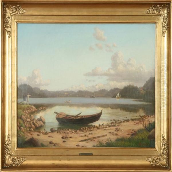 Coastal Scenery With Ships At The Water Oil Painting by Carl Henrik Bogh