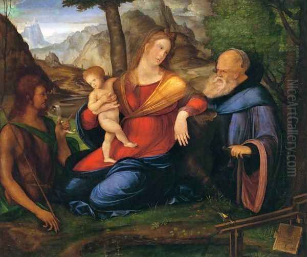 Virgin and Child Flanked by St John the Baptist and St Anthony Abbot Oil Painting by Jacopo de Barbari