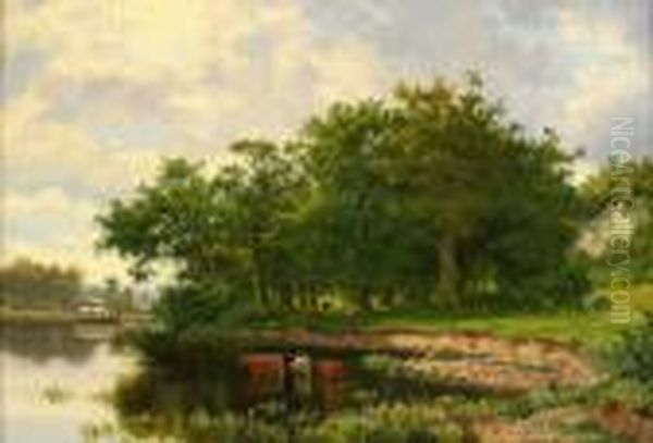 Sommarlandskap Med Kor Oil Painting by Carl Henrik Bogh