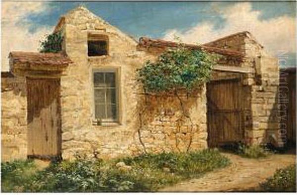 Stone Farmbuilding Oil Painting by Carl Henrik Bogh